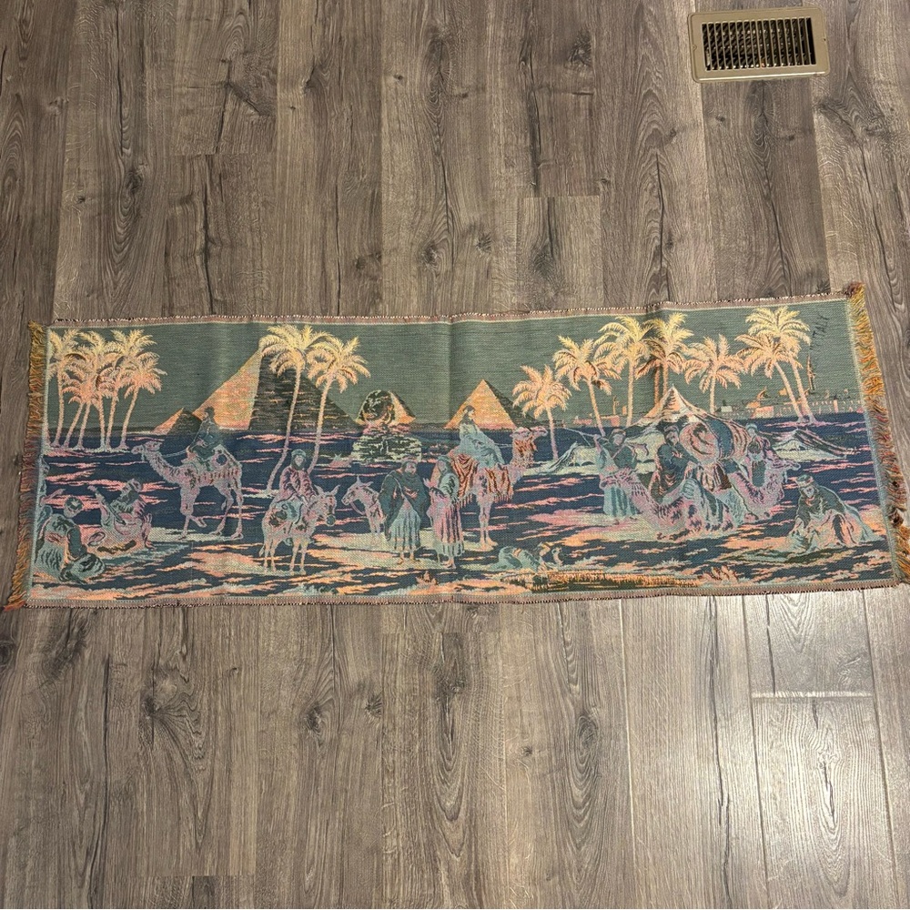 Vintage Wall Hanging Wall Decor Tapestry Middle Eastern Egyptian Desert Scene - Picture 5 of 9